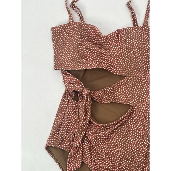 Aerie Brown Polka Dot Cut Out One Piece Bathing Suit Sz Large Long - Picture 2 of 4